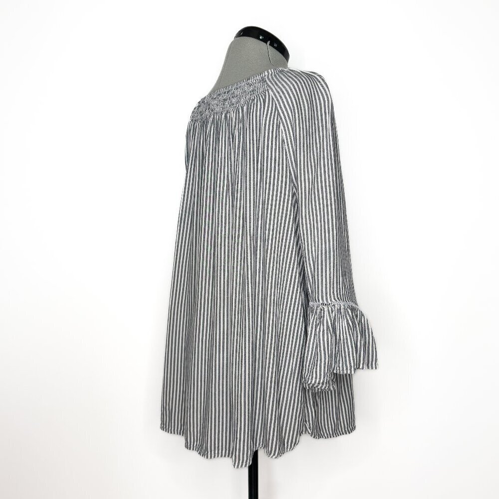 Terra & Sky Striped Off-the-Shoulder Smocked Boho Blouse - 1XL - Picture 5 of 9